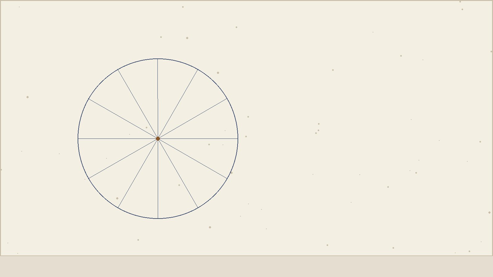 Roue du zodiaque stylisée divisée en douze secteurs égaux, avec un repère central